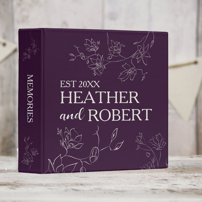 Classeur Mariage Floral Personnalisé Moderne Violet (Créateur téléchargé)