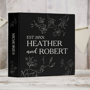 Classeur Mariage floral personnalisé noir et blanc
