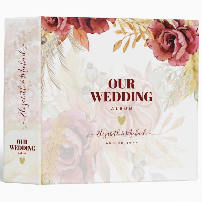 Classeur Mariage floral personnalisé Planification Album ph (Devant/Côté)