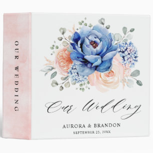 Classeur Mariage floral rose bleu marine