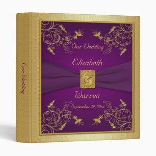 classeur Mariage floral violet et or de 1"