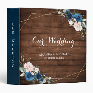 Classeur Mariage géométrique en bois rustique bleu marine