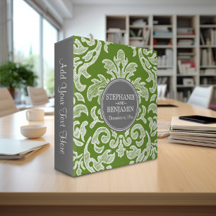 Classeur Mariage gris et vert émeraude à motif damassé tend