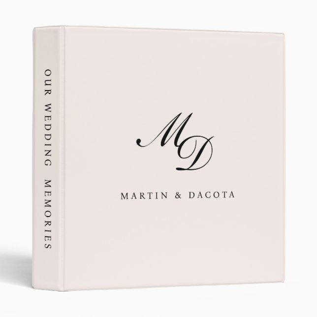 Classeur Mariage initial Pastel Pink Classic Script (Devant/Côté)