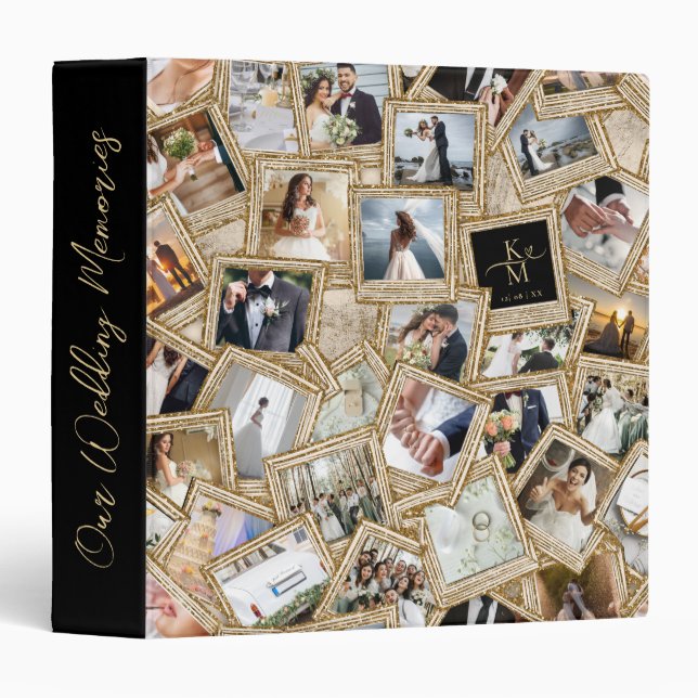Classeur Mariage Keepsaké 30 Photo Collage Gold ID1065 (Devant/Côté)
