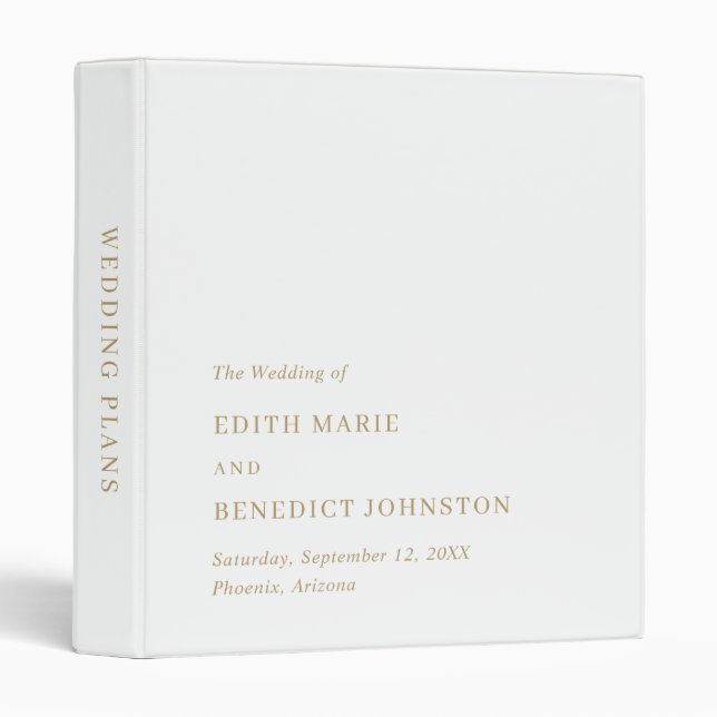 Classeur Mariage minimaliste Gold Modern (Devant/Côté)