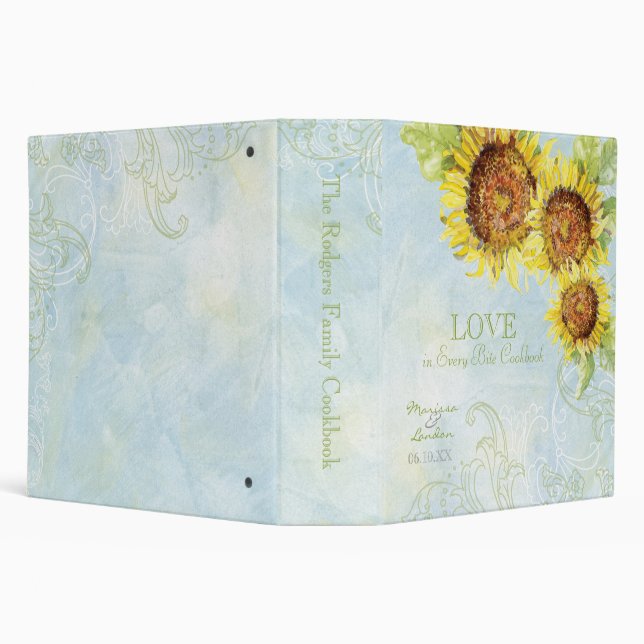 Classeur Mariage moderne de remous floral bleu de tournesol (Arrière-plan)