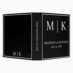 Classeur Mariage monogramme noir et blanc minimaliste et él