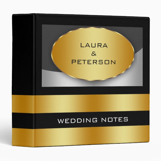 Classeur Mariage noir Parties scintillant Gold Foil (Devant/Côté)