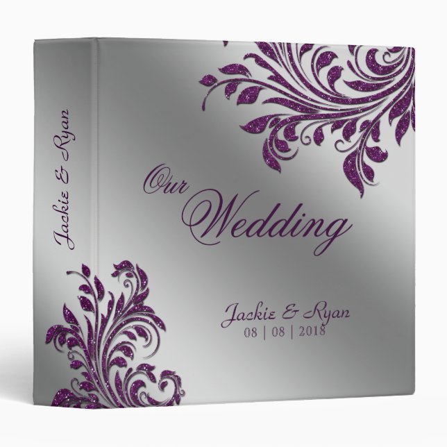 Classeur Mariage Photo Album feuille étincelle d'argent vio (Devant/Côté)