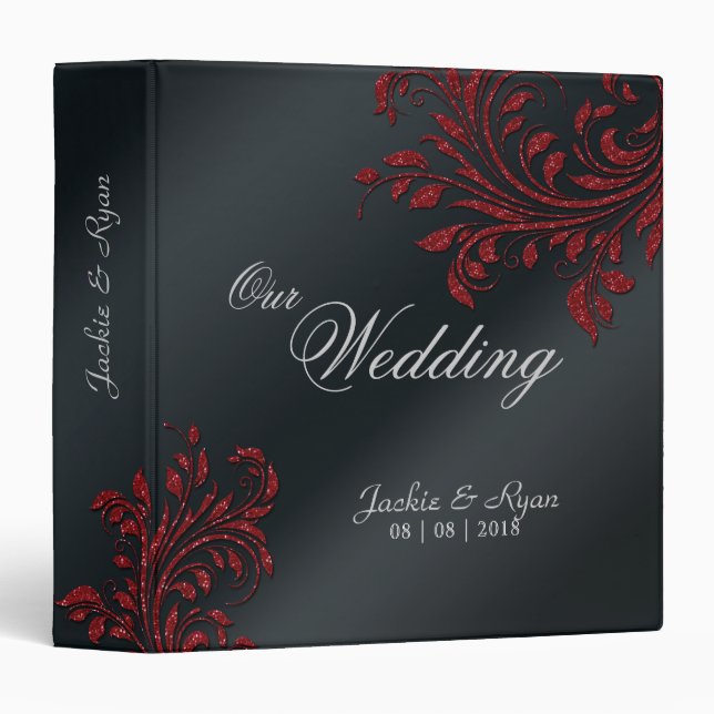 Classeur Mariage photo Album feuille rouge étincelant noir (Devant/Côté)