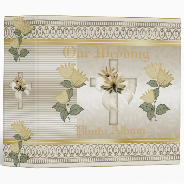 Classeur Mariage Photo Album Floral Cross Pearl (Devant/Côté)