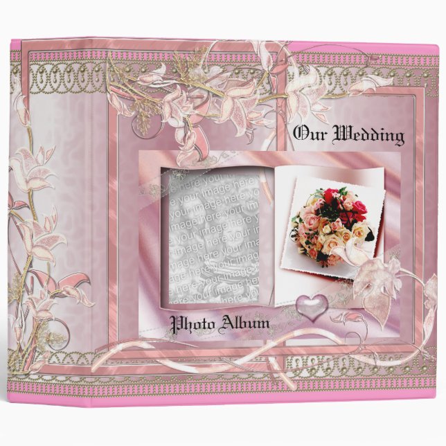 Classeur Mariage Photo Album rose Floral Cadre (Devant/Côté)