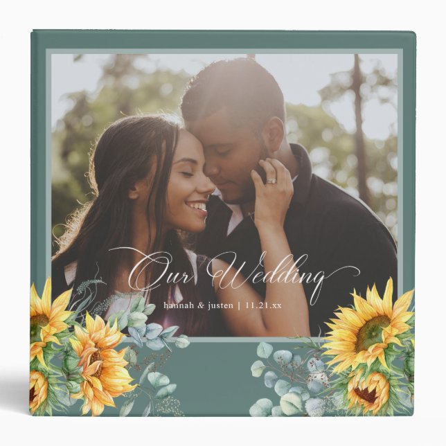 Classeur Mariage photo Blue Green Sage Sunflower (Devant)