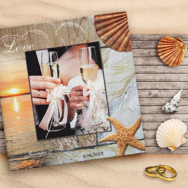 Classeur Mariage photo personnalisé en marbre de plage Clas (Créateur téléchargé)