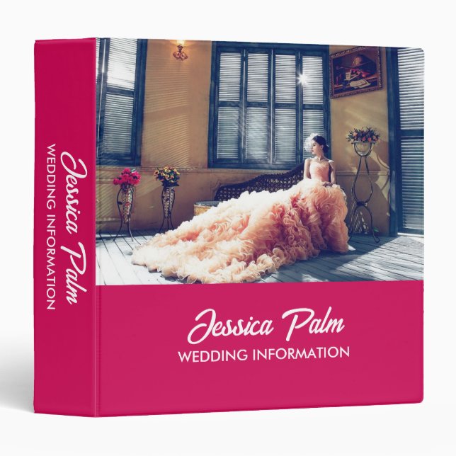 Classeur Mariage photo personnalisé rose affaires (Devant/Côté)