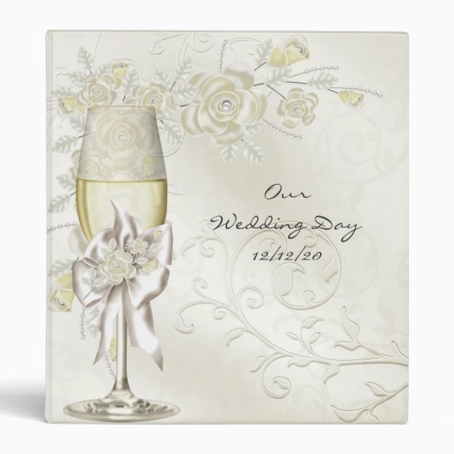 Classeur Mariage Photos Gold Cream Pearl Floral Ro (Devant)