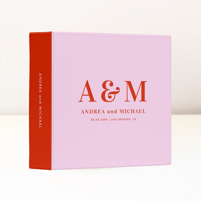 Classeur Mariage Rétro rose et rouge gras monogramme des an (Créateur téléchargé)