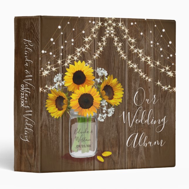 Classeur Mariage rustique Mason Jar Sunflower Babys Respire (Devant/Côté)