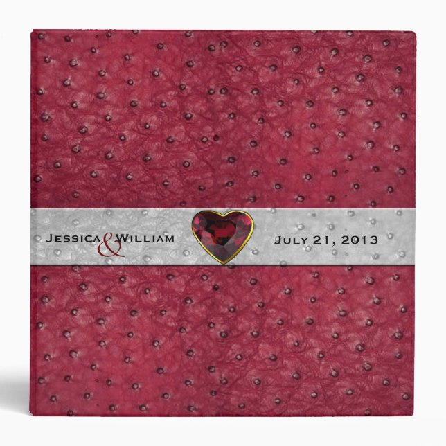 Classeur Mariage simili cuir d'autruche rouge chic (Devant)