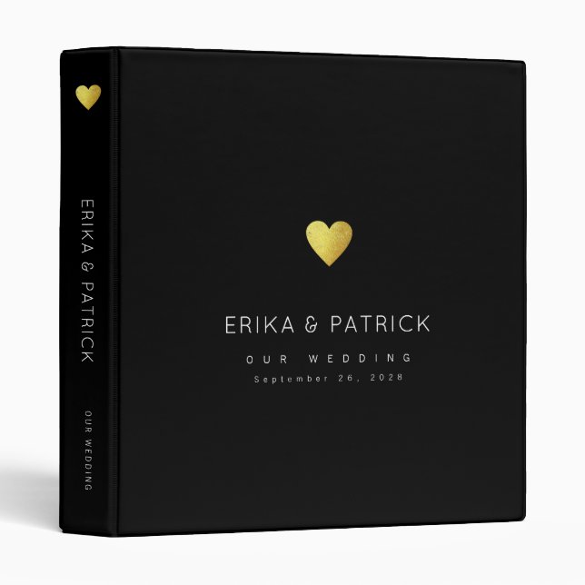 Classeur Mariage simple romantique élégant noir (Devant/Côté)