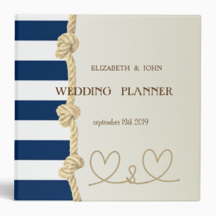 Classeur Mariage sur la Plage Corde Navy, Cœurs Rayures
