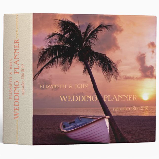 Classeur Mariage sur la Plage Palmier, Coucher de Soleil, B (Devant/Côté)