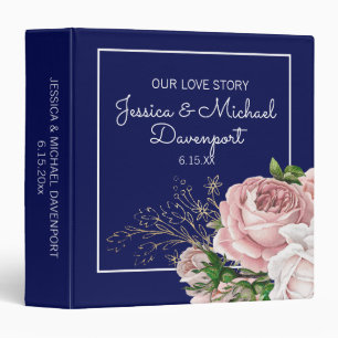 Classeur Mariés Mariage Roses Rose Pâle Bleu Marine