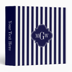 Classeur Marine Blancs Marine Bleu Quatrefoil 3 Monogramme