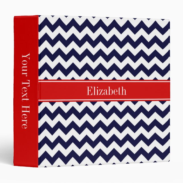 Classeur Marine Bleu Blanc Chevron Zig Zag Rouge Nom Monogr (Devant/Côté)