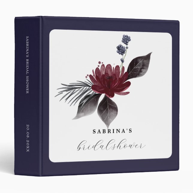 Classeur Marine Bleu Bourgogne Rouge Gothique Floral Mariag (Devant/Côté)