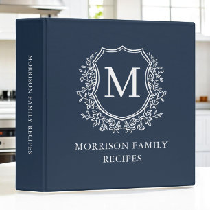 Classeur Marine Bleu Floral Crest Monogramme Famille Recett