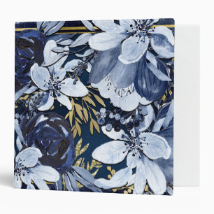 Classeur Marine Bleu & Or Elégant Aquarelle Moderne Floral