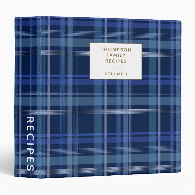 Classeur Marine bleu Plaid Tartan Cute Retro Custom Recette (Devant/Côté)