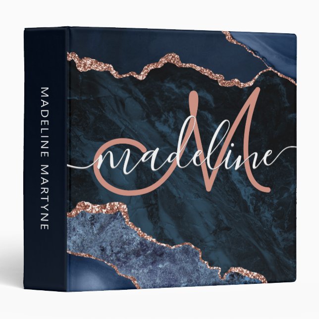 Classeur Marine Blue Geode Agate Rose Parties scintillant M (Devant/Côté)