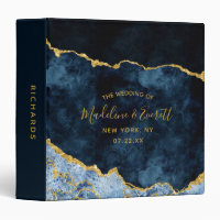Marine Blue Gold Agate Marbre Mariage Album photo