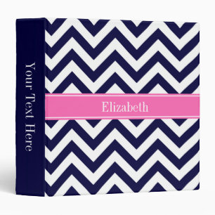 Classeur Marine Lg Chevron HotPink2 Quatrefoil Nom Monogram