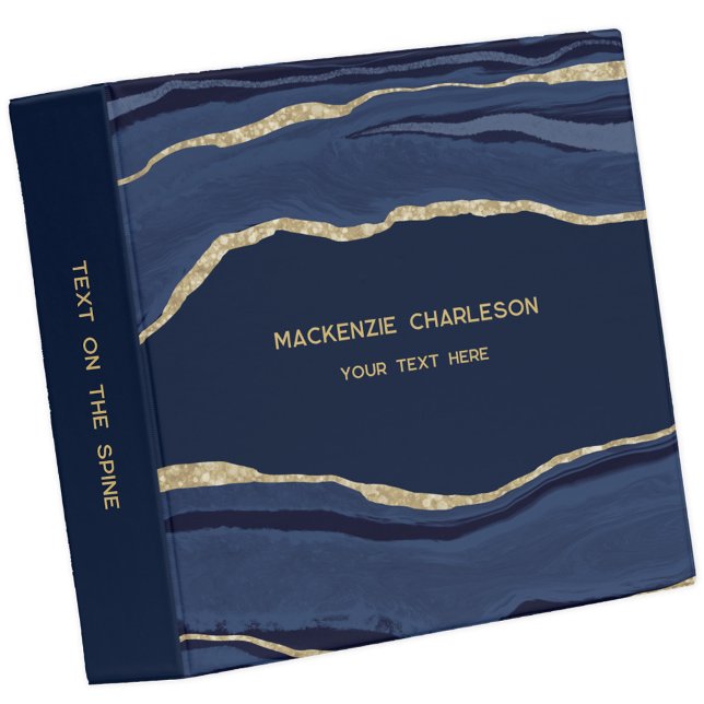 Classeur Marine Marbre bleu Agate Géode Or Parties scintill (Navy blue gold agate marble geode business binder with custom text)