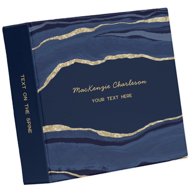Classeur Marine Marbre bleu Agate Géode Or Parties scintill (Navy blue gold agate marble geode business binder with custom text)
