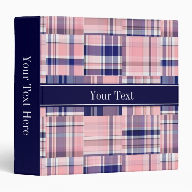 Classeur Marine Rose Whelppy Patchwork Madras N Monogramme (Devant/Côté)