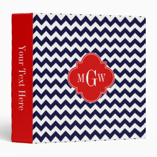 Classeur Marine White Chevron Red Quatrefoil 3 Monogramme