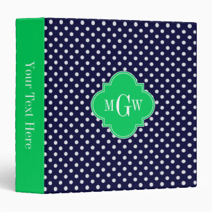 Classeur Marine White Polka Dot Emerald Quatrefoil 3 Monogr