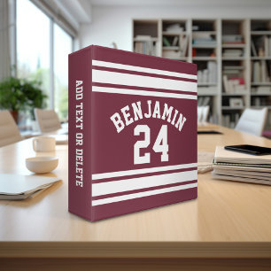 Classeur Maroon and White Jersey Stripes Nom personnalisé N