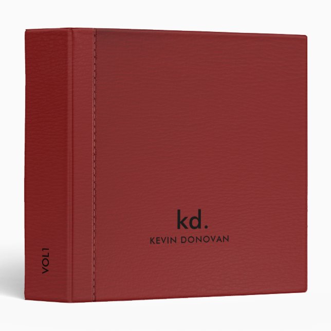 Classeur Maroon Rouge Faux En Cuir Épingles Accent (Devant/Côté)