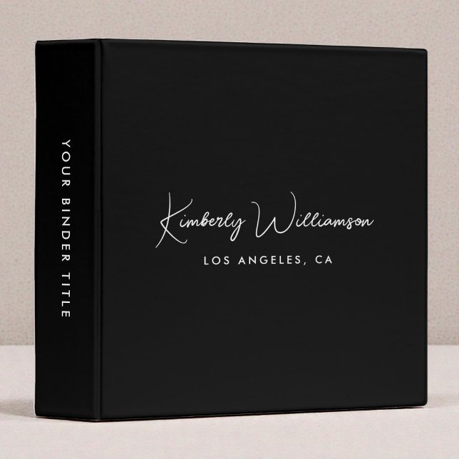 Classeur Marque Chic Script Monogramme Noir (Chic Signature Script Monogram Black 3 Ring Binder)