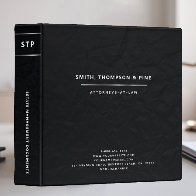 Classeur Marque Commerciale Simple Élégante Moderne Noir (lawyer branding law firm attorney real estate manager ceo cfo binder paralegal documents black white)