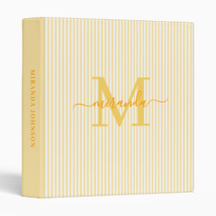 Classeur Marque-page moderne jaune et blanc avec monogramme