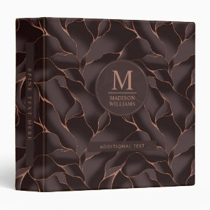 Classeur Marron Chocolat & Or Rose Motif Vague Abstrait