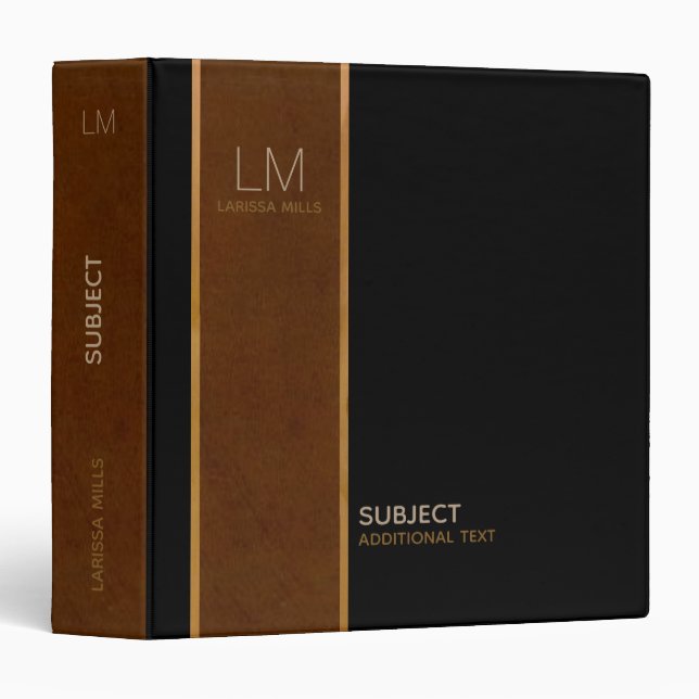 Classeur marron et noir classe monogrammed (Devant/Côté)