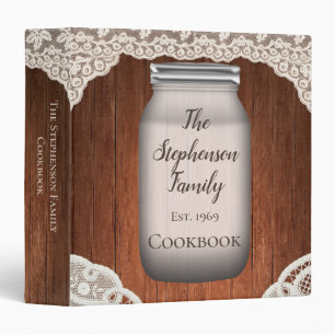 Classeur Mason Jar Wood Vintage dentelle famille Recette Li